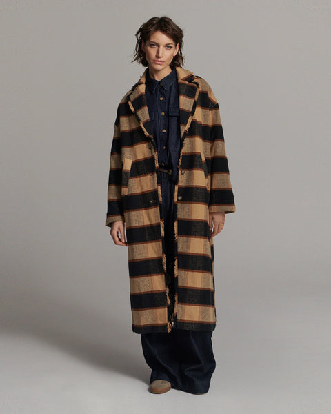Summum Woman Long Check Coat - Check