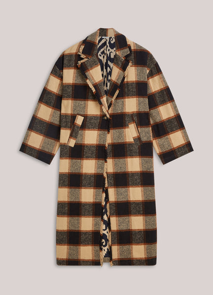Summum Woman Long Check Coat - Check