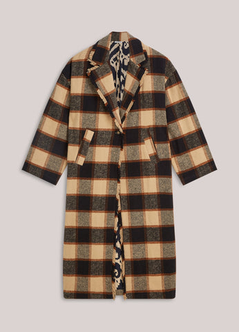 Summum Woman Long Check Coat - Check