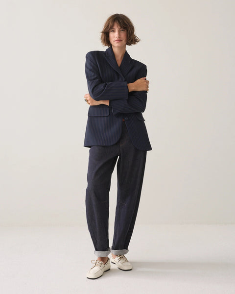 Summum Woman Striped Boyfriend Stripe Blazer - Navy