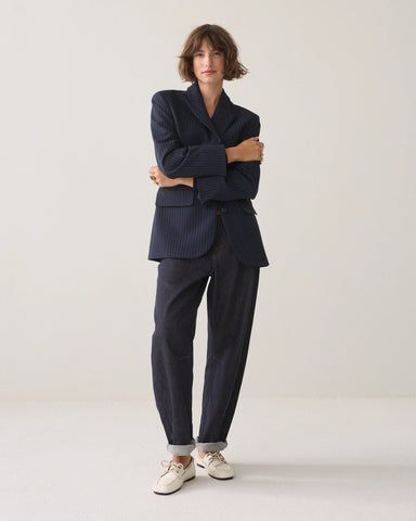 Summum Woman Striped Boyfriend Stripe Blazer - Navy