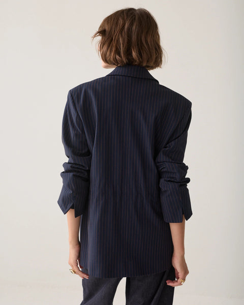 Summum Woman Striped Boyfriend Stripe Blazer - Navy