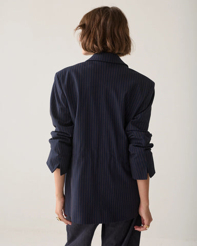 Summum Woman Striped Boyfriend Stripe Blazer - Navy