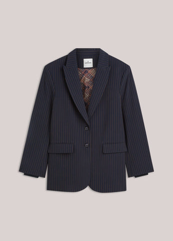 Summum Woman Striped Boyfriend Jacket - Navy