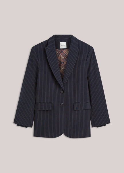 Summum Woman Striped Boyfriend Stripe Blazer - Navy