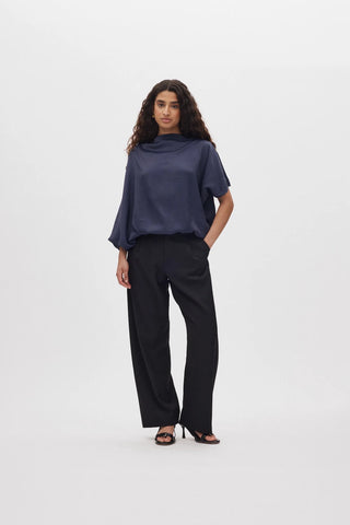 Rabens Saloner Ripple Drape Blouse Mist - Dark Blue