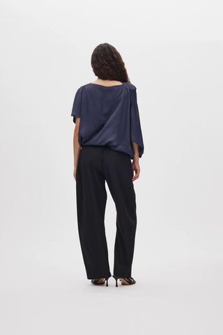 Rabens Saloner Ripple Drape Blouse Mist - Dark Blue