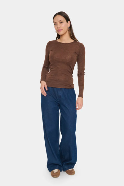 Saint Tropez Garima Wool Long Sleeve Top - Fondue Fudge Melange