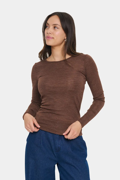 Saint Tropez Garima Wool Long Sleeve Top - Fondue Fudge Melange