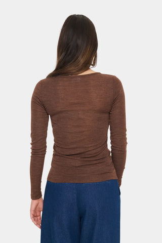 Saint Tropez Garima Wool Long Sleeve Top - Fondue Fudge Melange