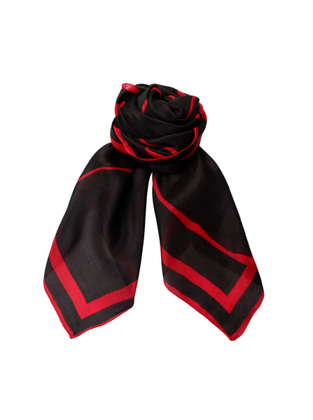 Black Colour Carrie Silk Scarf - Black/Red