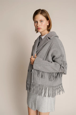 MUNTHE Eximillian Short Fringed Coat - Marl Grey