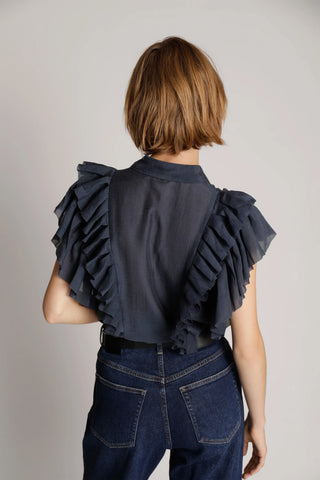 Munthe Must Frill Blouse - Navy