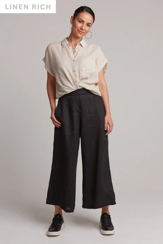 EB&IVE Studio Wide Leg Linen Crop Trousers - Black