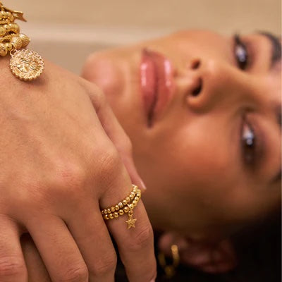 ChloBo Mini Raised Star Double Ring - Gold