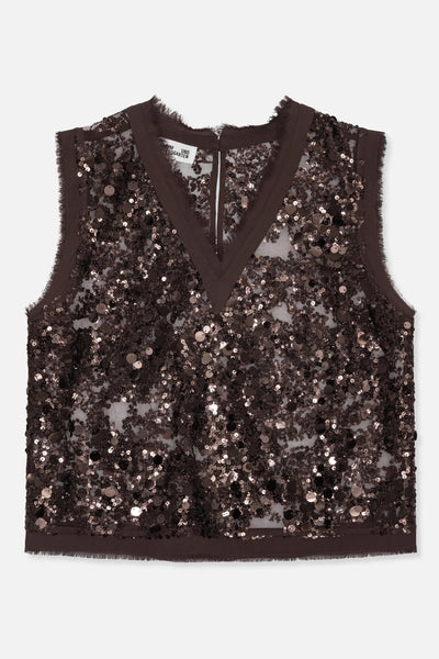 Baum Und Pferdgarten Manire Sequin V Neck Top - Coffee Bean Brown
