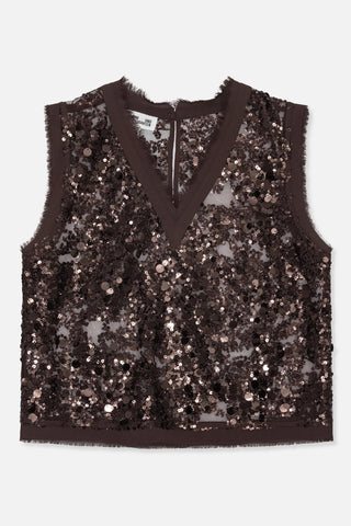 Baum Und Pferdgarten Manire Sequin V Neck Top - Coffee Bean Brown