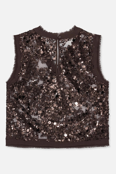 Baum Und Pferdgarten Manire Sequin V Neck Top - Coffee Bean Brown