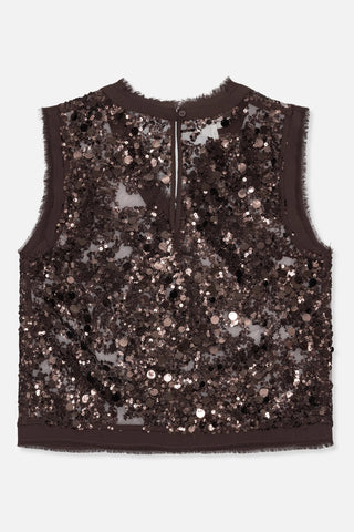 Baum Und Pferdgarten Manire Sequin V Neck Top - Coffee Bean Brown