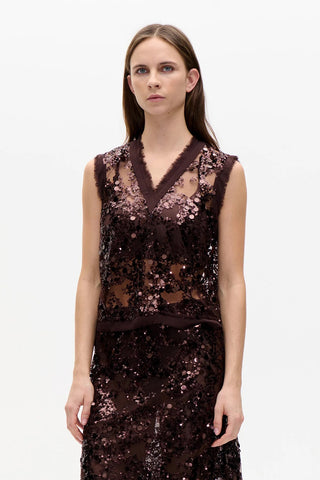 Baum Und Pferdgarten Manire Sequin V Neck Top - Coffee Bean Brown