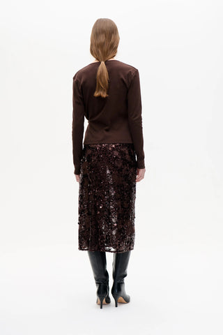 Baum Und Pferdgarten Manire Sequin V Neck Top - Coffee Bean Brown