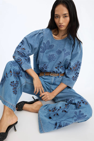 Munthe Bramble Denim Cutwork Top - Denim