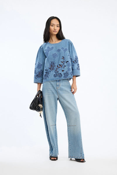 Munthe Bramble Denim Cutwork Top - Denim