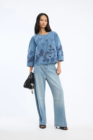 Munthe Bramble Denim Cutwork Top - Denim