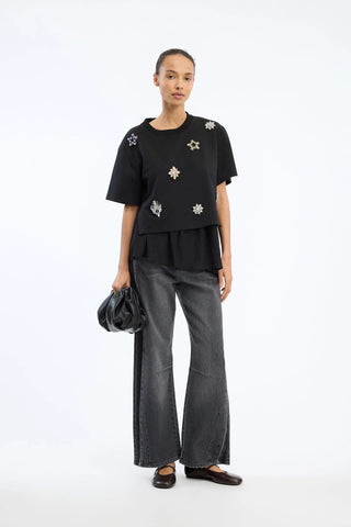 Munthe Vach Black Embellshed T-Shirt