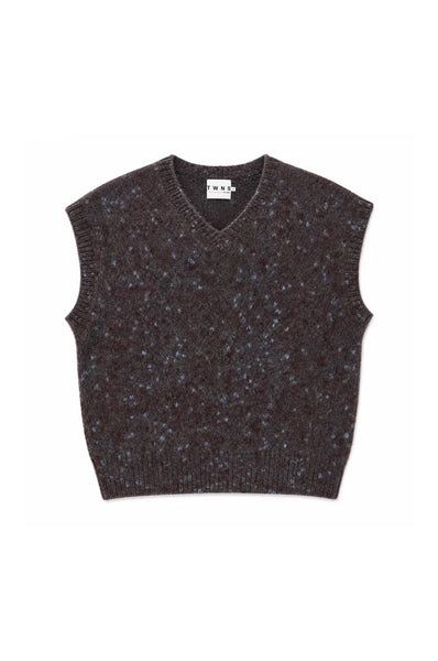 TWNS Madelina V-Neck Sleeveless Sweater - Burgundy / Blue