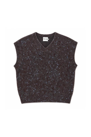 TWNS Madelina V-Neck Sleeveless Sweater - Burgundy / Blue