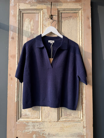 SUNCOO Privaro Knitted Short Sleeve Polo - Bleu Nuit