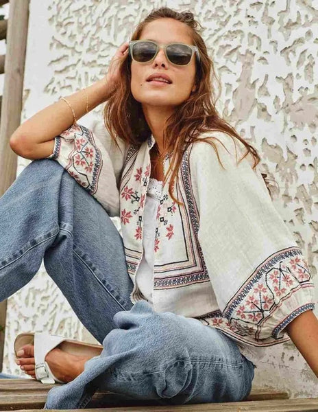 M.A.B.E. Apparel Calista Embroidered Jacket - Soft Ecru