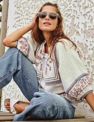 M.A.B.A. Apparel Calista Embroidered Jacket - Soft Ecru