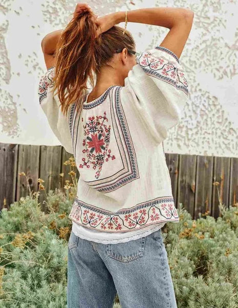 M.A.B.E. Apparel Calista Embroidered Jacket - Soft Ecru