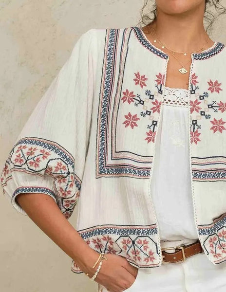 M.A.B.E. Apparel Calista Embroidered Jacket - Soft Ecru