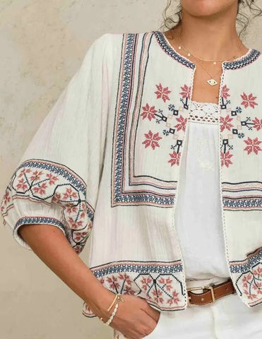 M.A.B.E. Apparel Calista Embroidered Jacket - Soft Ecru