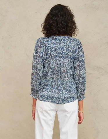 M.A.B.E. Apparel Esti Print Long Sleeve Blouse - Blue