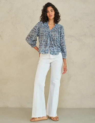 M.A.B.E. Apparel Esti Print Long Sleeve Blouse - Blue