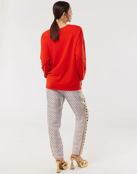 Me369 Jessie V Neck Knitted Sweater - Orange/Red