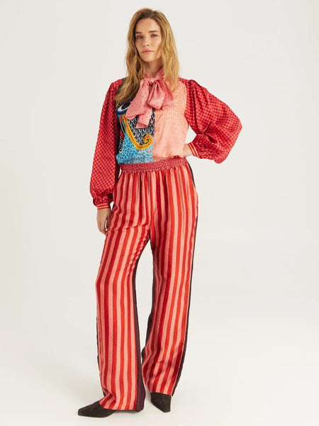 Me369 Nola Red Aura Printed Bow Shirt - Red Aura