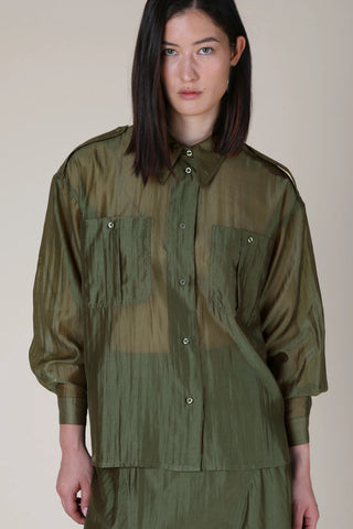 VI.VE.RE Megara Sheer Organza Shirt - Dark Green