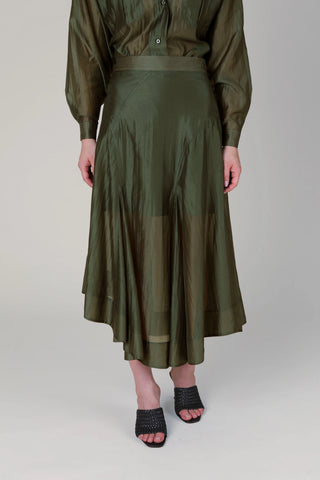 VI.VE.RE Emmy Sheer Panel Skirt - Dark Green