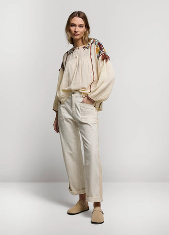 Summum Woman Top Multi Embroidered Blouse - Ecru