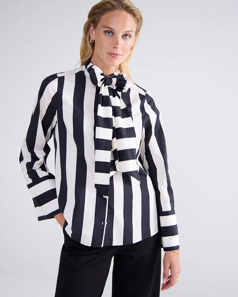 Summum Striped Blouse With Bow - Black