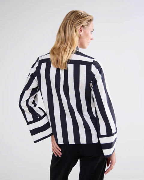 Summum Striped Blouse With Bow - Black