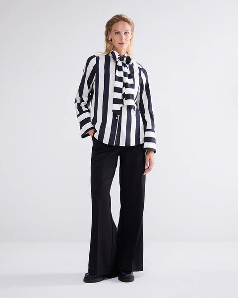 Summum Striped Blouse With Bow - Black