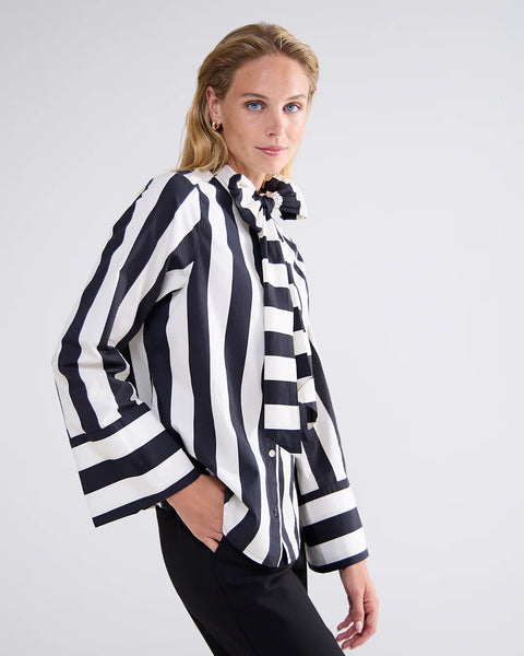 Summum Striped Blouse With Bow - Black