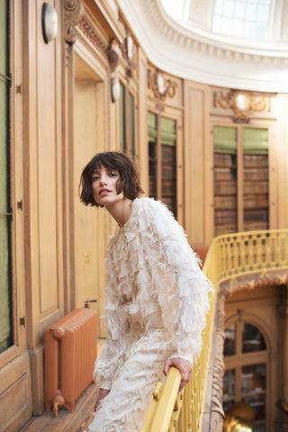 Summum Woman Fluffy Blouse with Fringing - Ivory