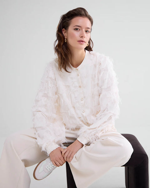 Summum Woman Fluffy Blouse with Fringing - Ivory